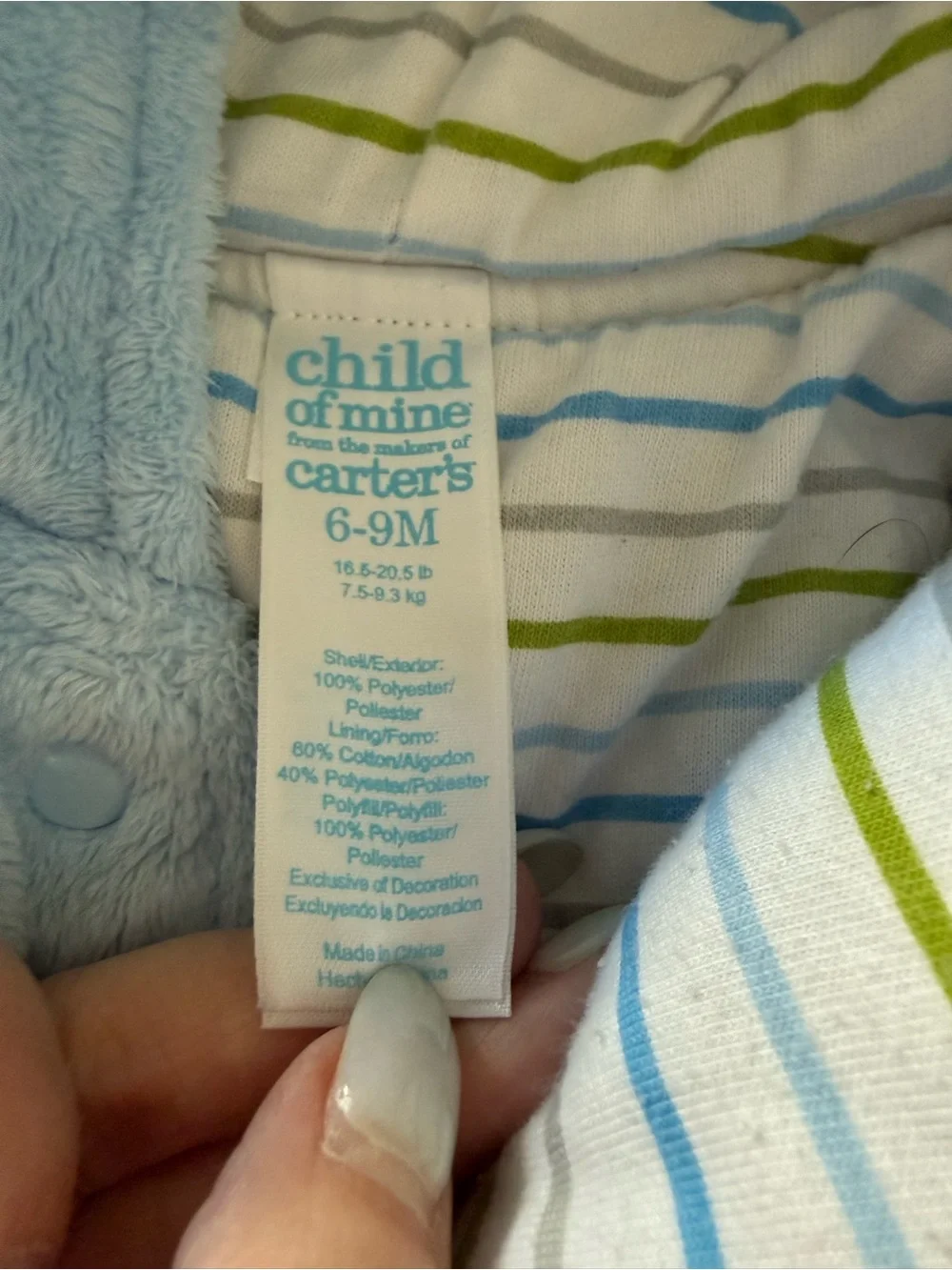 child of mine Light Blue Hooded Fleece Sleep Sack with Striped Lining